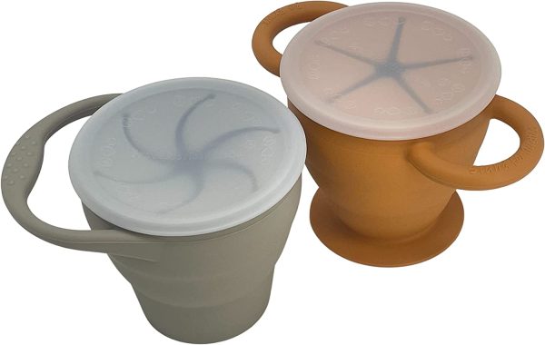 BraveJusticeKidsCo. | Snack Attack I&II Baby Snack Cup | 2 pack | Collapsible Toddler Snack Cup
