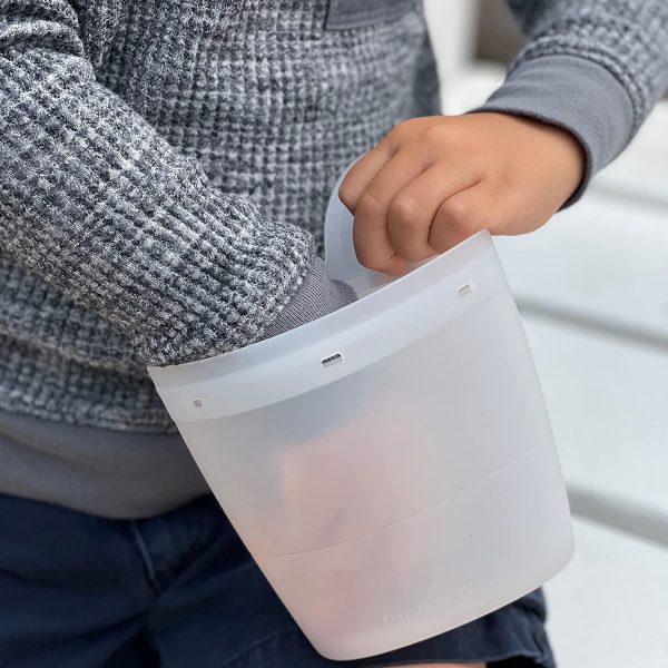 BraveJusticeKidsCo. | Snack Baggie Silicone Reusable Food Storage Container for Toddlers (Clear)